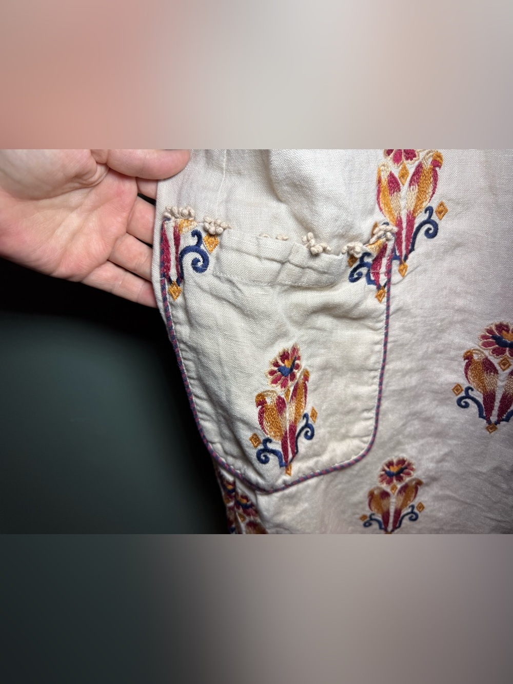FARM Rio Beige Midi Dress with Red Embroidered Floral Print - Picture 5 of 7